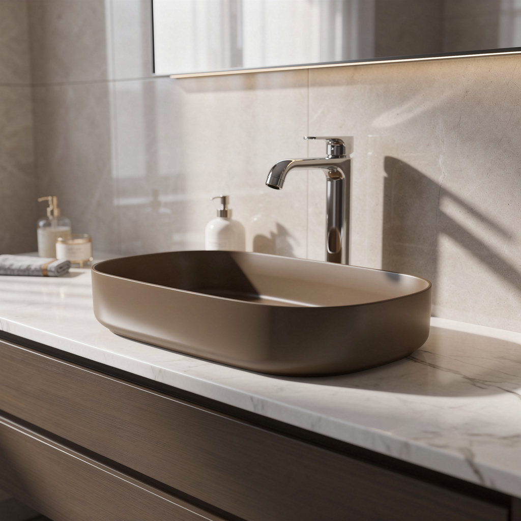 Lavabo da appoggio ovale BathCore Infinity 55x36 cm in ceramica bordo sottile 14