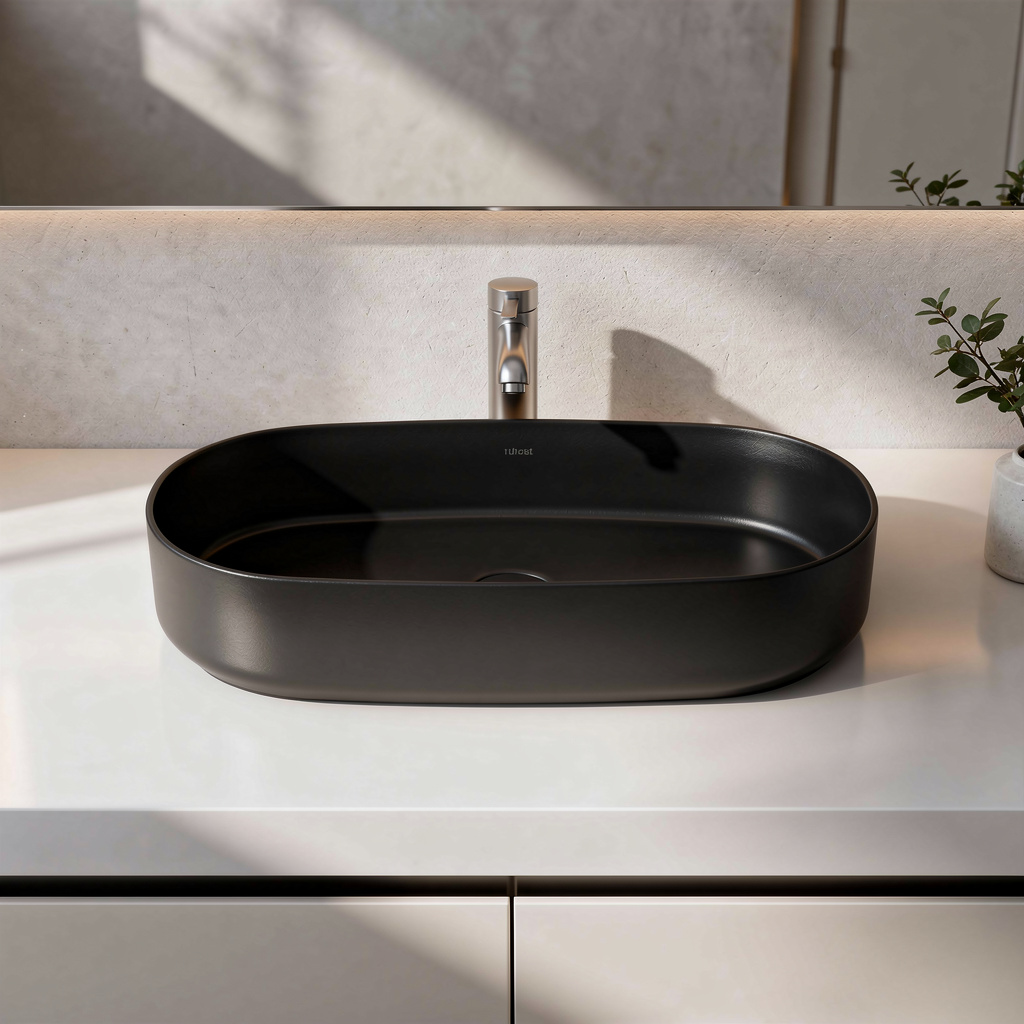 Lavabo da appoggio ovale BathCore Infinity 55x36 cm in ceramica bordo sottile 12