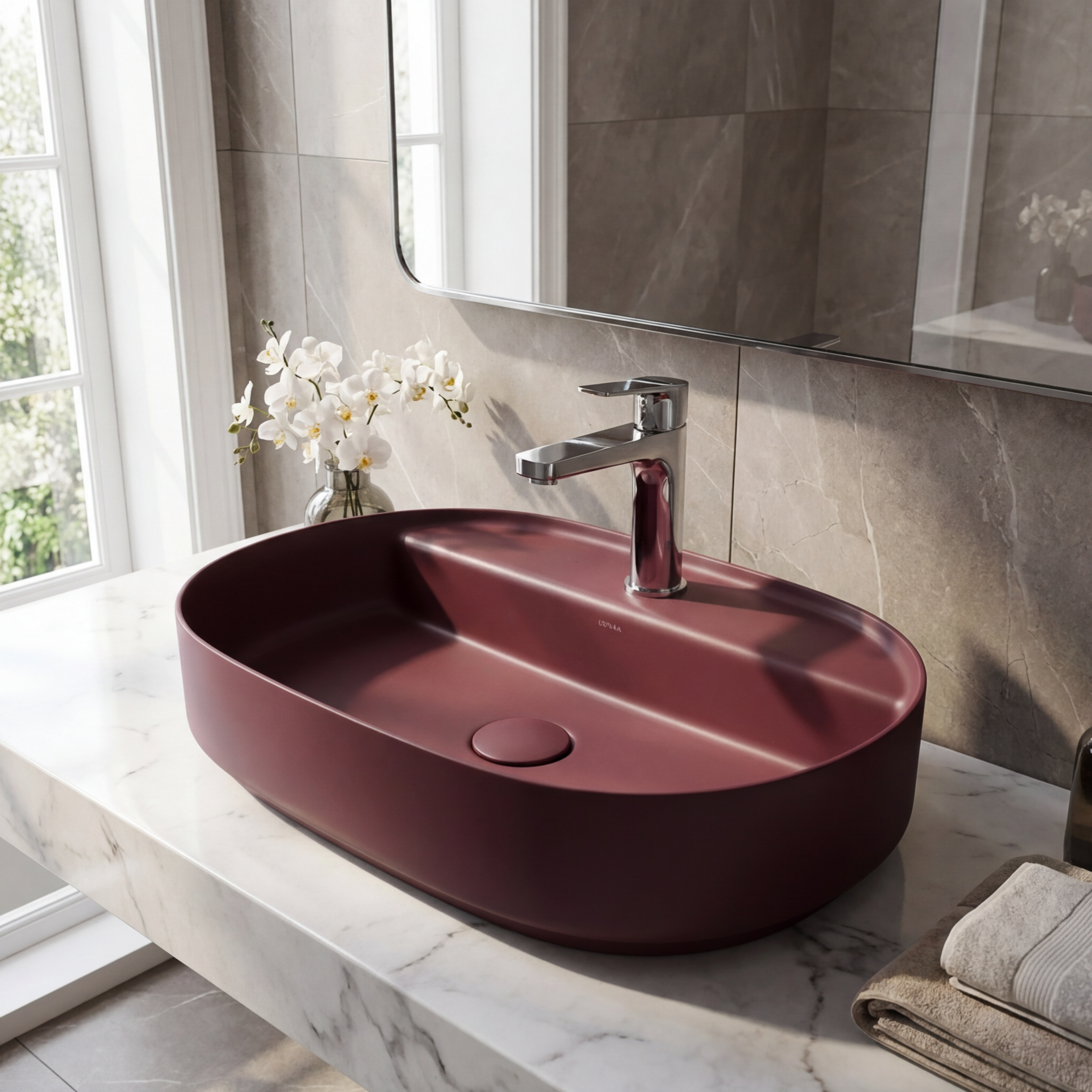 Lavabo d’appoggio ovale BathCore Infinity 60x40 cm in ceramica colorata con bordo sottile 12