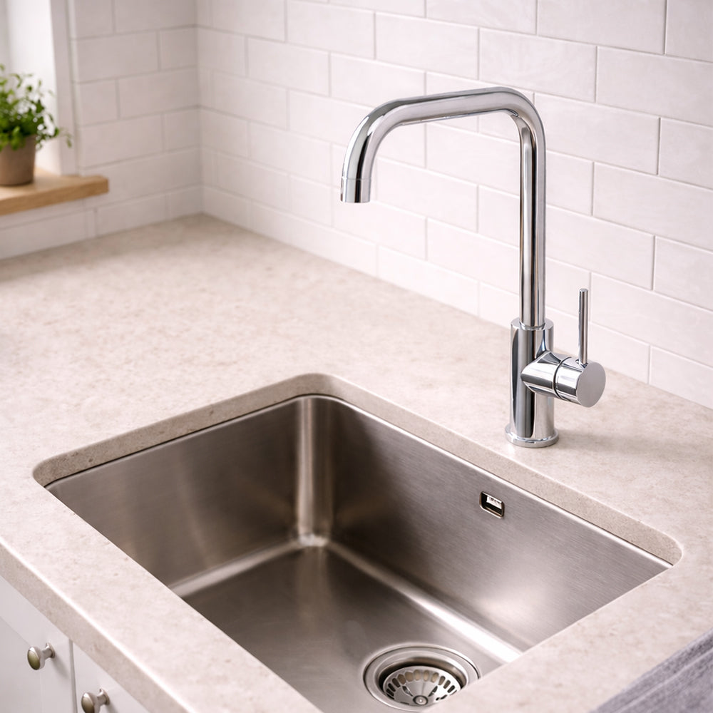 Miscelatore lavello cucina Rubiflux serie Gard con canna svedese cromata