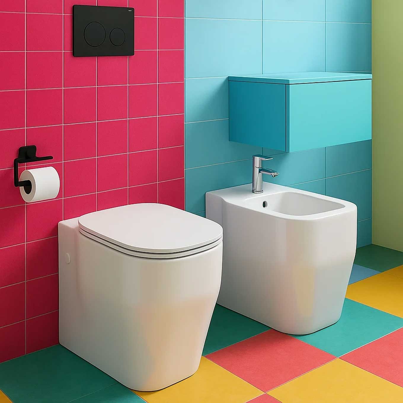 Sanitari Filoparete Ceramica Azzurra Glaze WC + BIDET + SEDILE