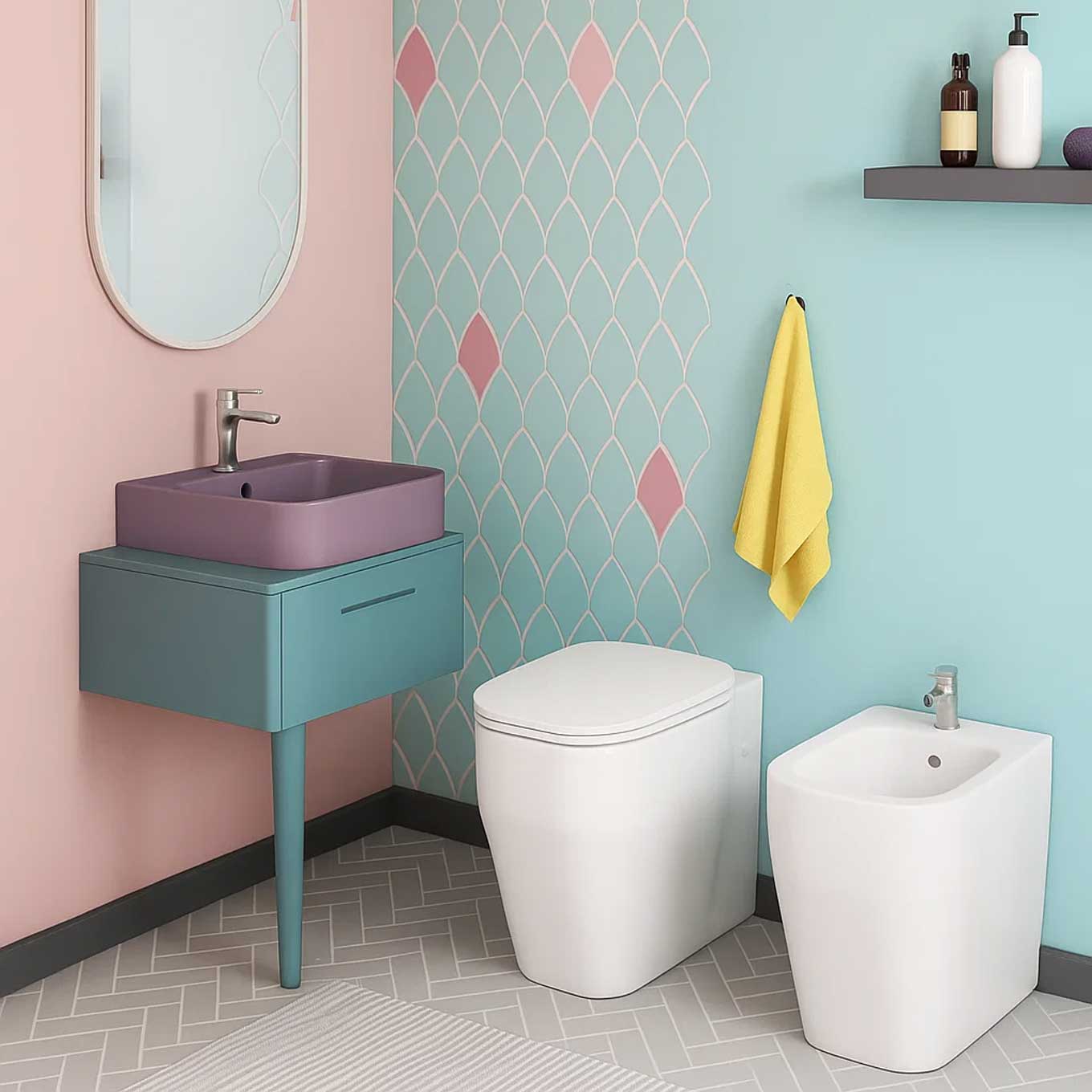 Sanitari Filoparete di Ceramica Azzurra modello Glaze con Copriwater Soft Close