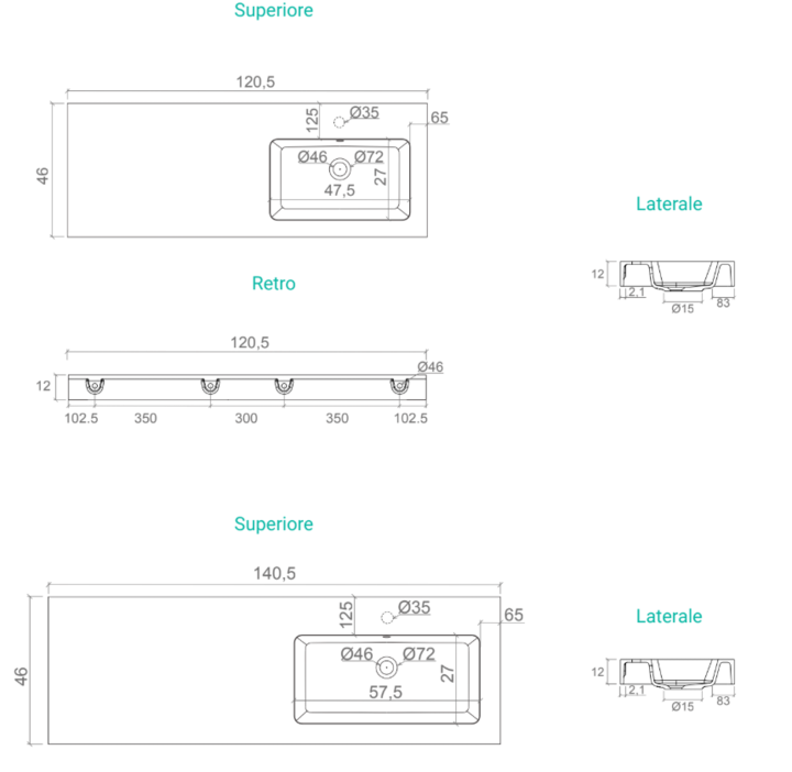 Lavabo top Bathcore serie Orion con vasca decentrata in mineral marmo - varie finiture 2
