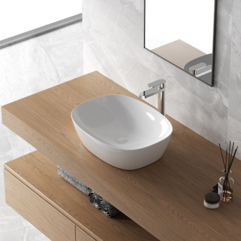 606195 - Lavabo da appoggio Bathcore in ceramica 50 cm - Bianco lucido