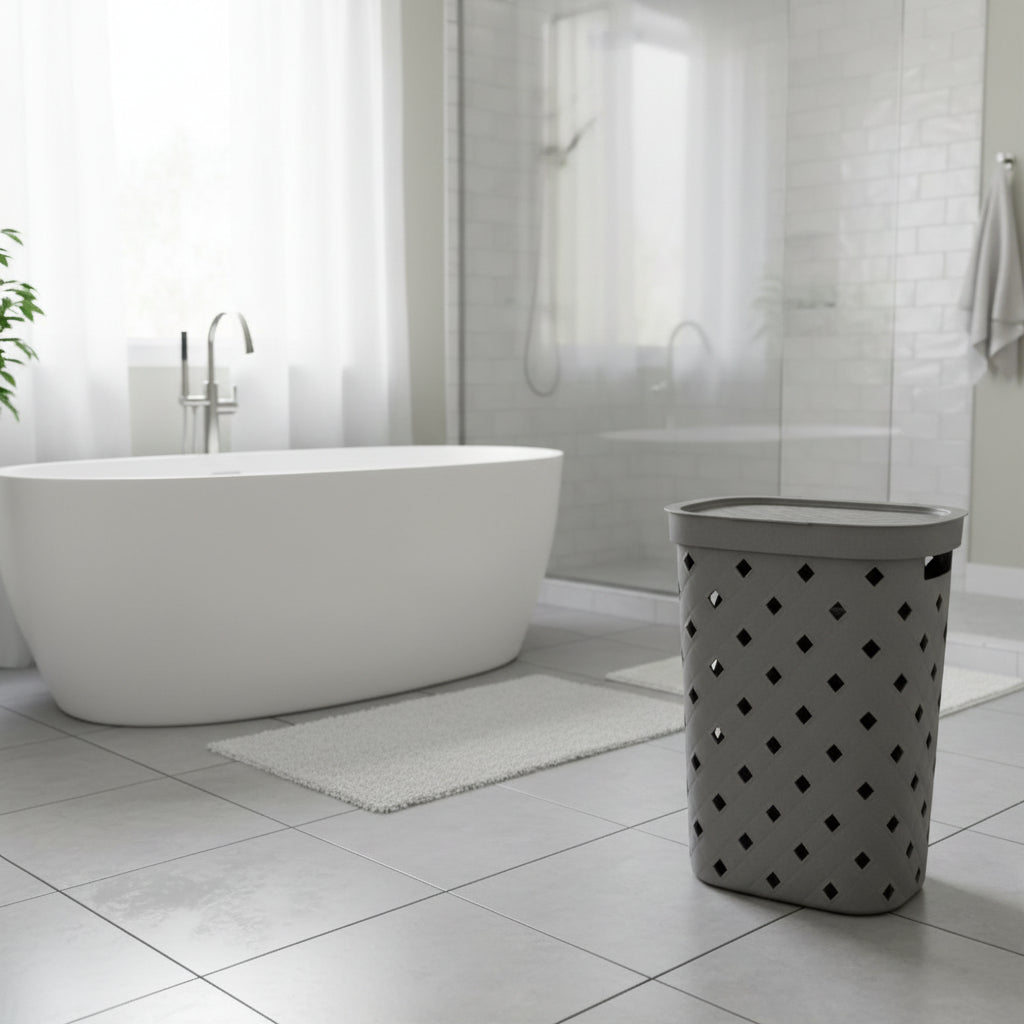 Cesto portabiancheria Frida by BathCore 55 lt in plastica resistente - Tortora