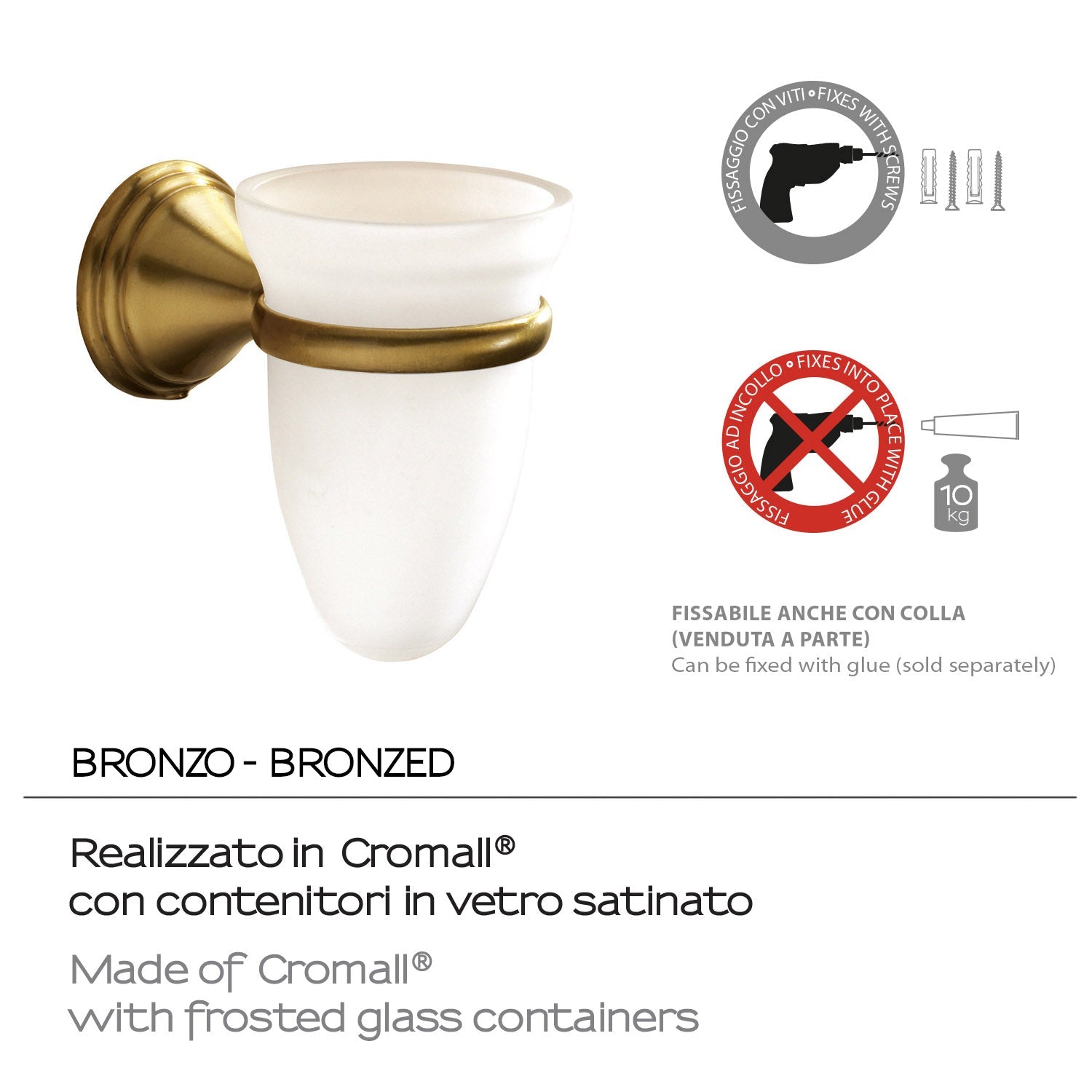  Portaspazzolini a parete di Gedy serie Romance - Bronzo