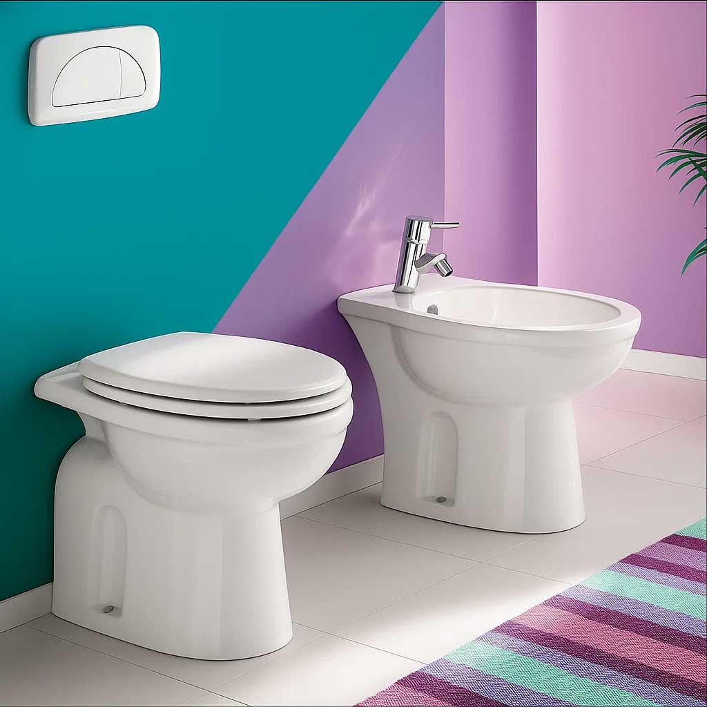 Sanitari bagno a terra distanziati da parete Rak Karla wc