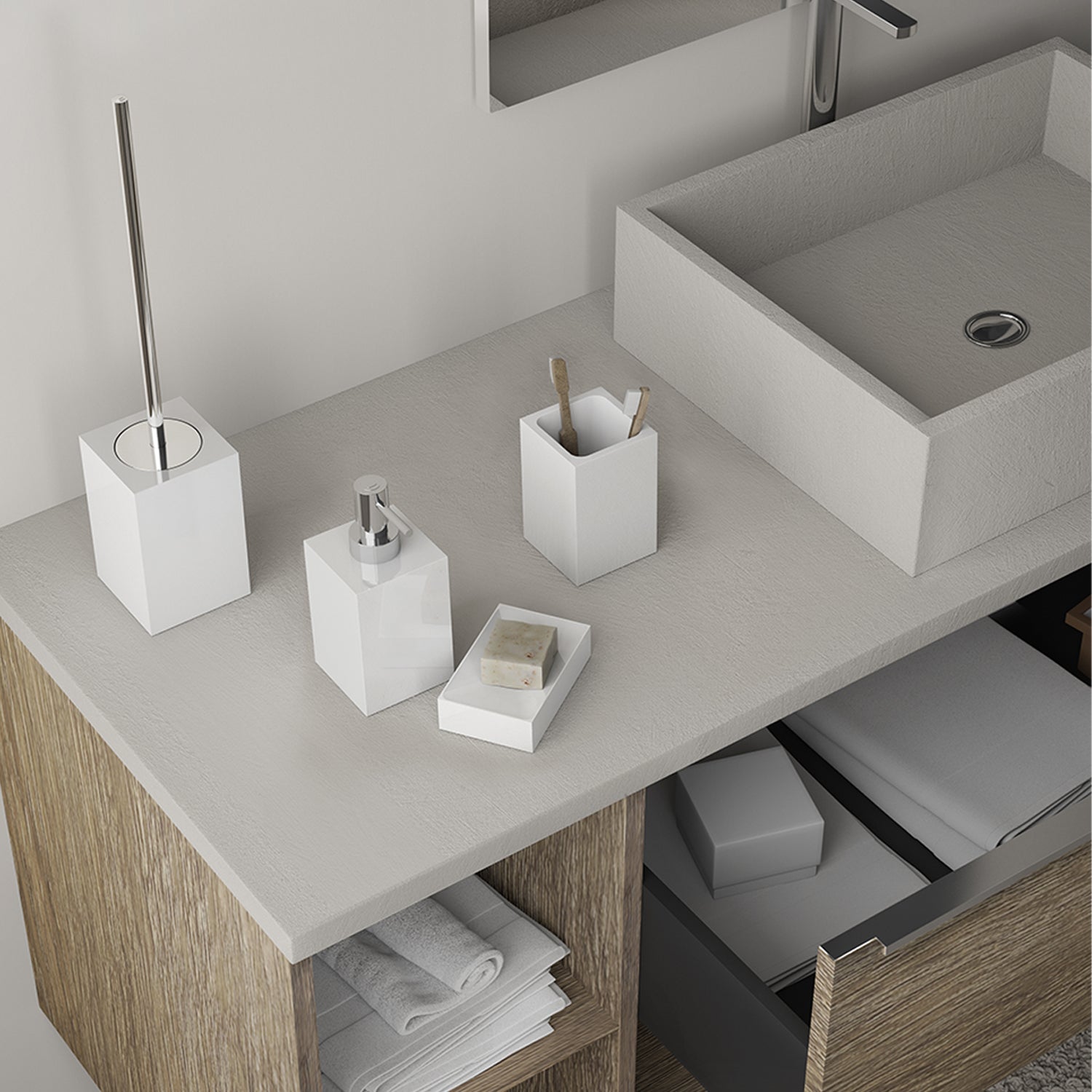  Portaspazzolini in resina e sabbia Gedy serie Sofia - Bianco