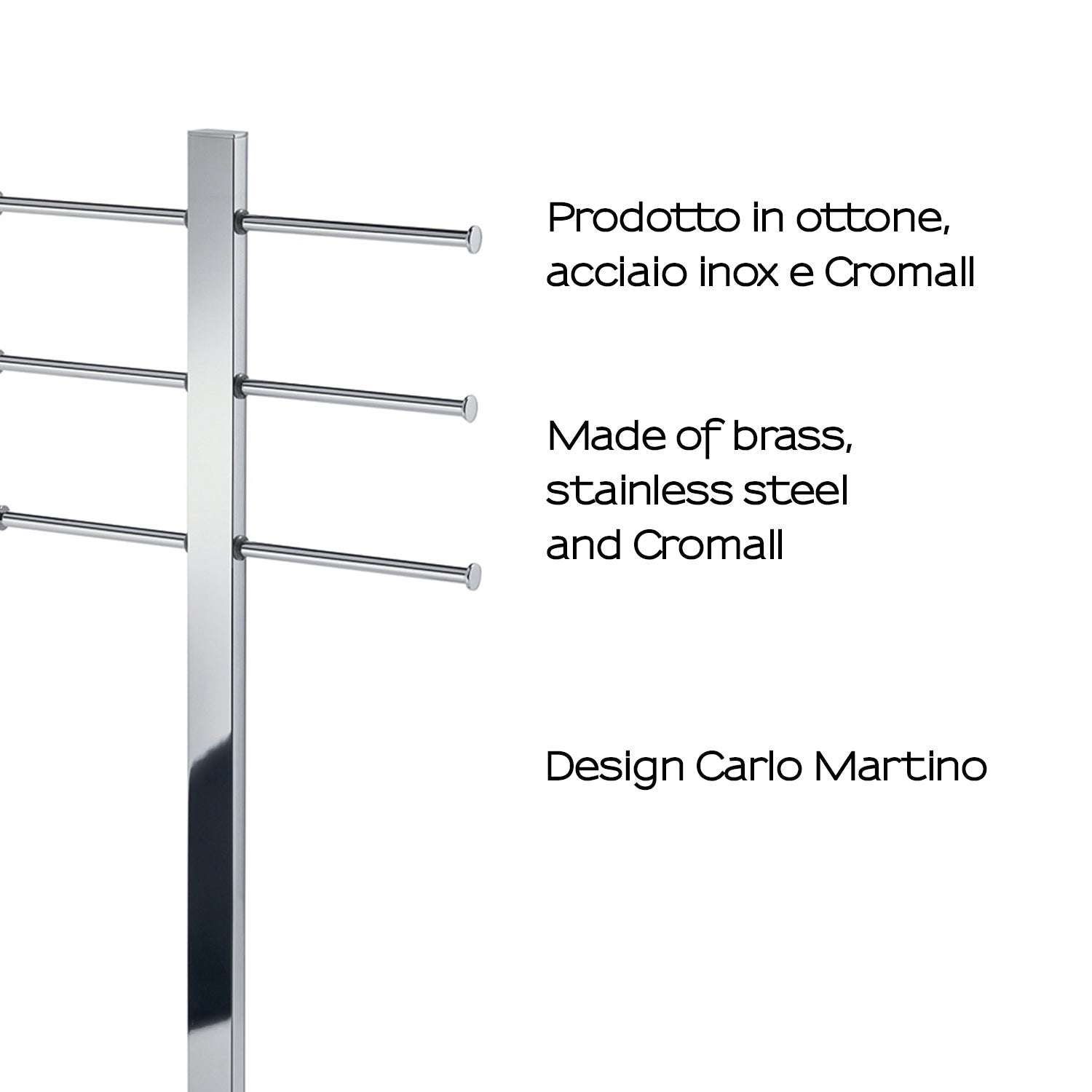  Piantana con 3 braccia portasalviette scorrevoli Gedy serie Bridge - Cromato