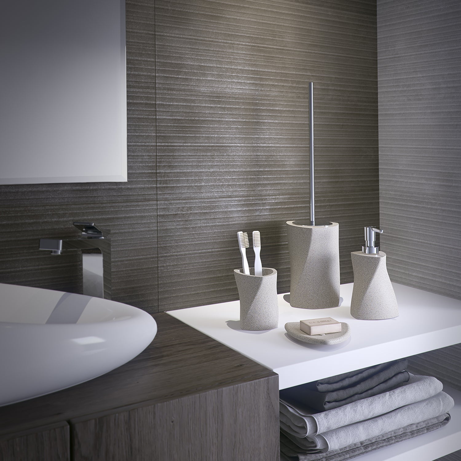  Portaspazzolini in resina e sabbia Gedy serie Libra - Beige