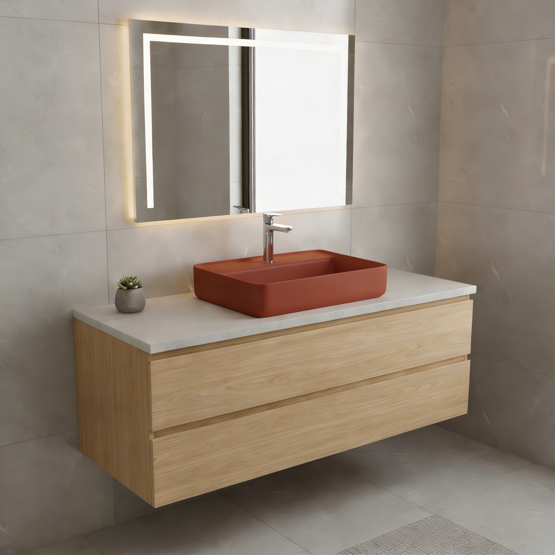 Lavabo da appoggio rettangolare BathCore Infinity 55x40 cm ceramica colorata con bordo sottile 5 mm 4