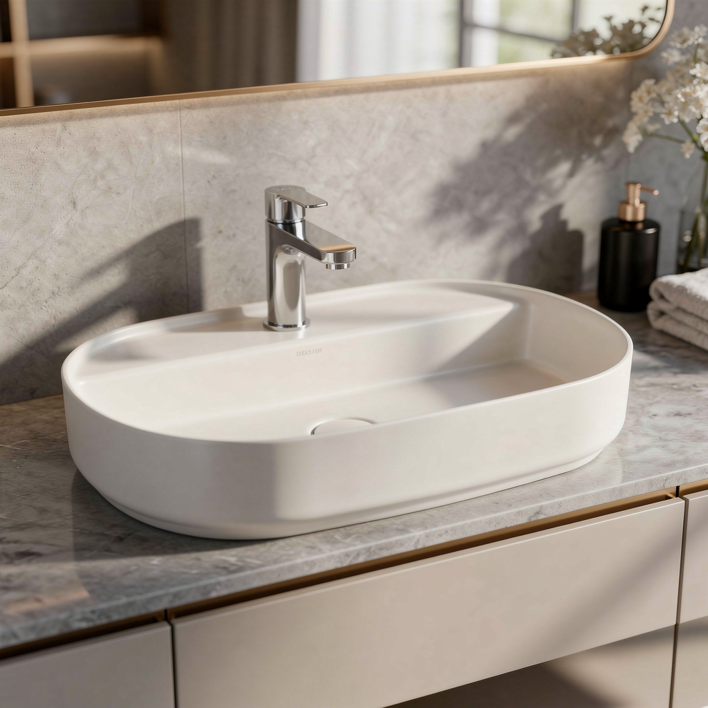 Lavabo d’appoggio ovale BathCore Infinity 60x40 ceramica bordo sottile