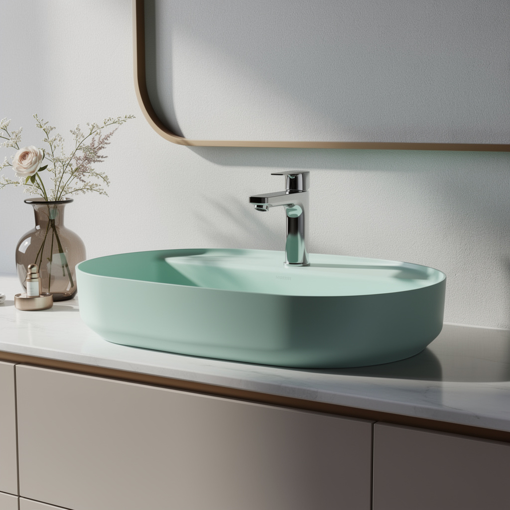 Lavabo d’appoggio ovale BathCore Infinity 60x40 ceramica bordo sottile