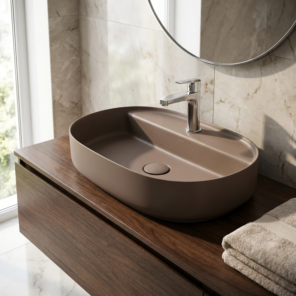 Lavabo d’appoggio ovale BathCore Infinity 60x40 ceramica bordo sottile