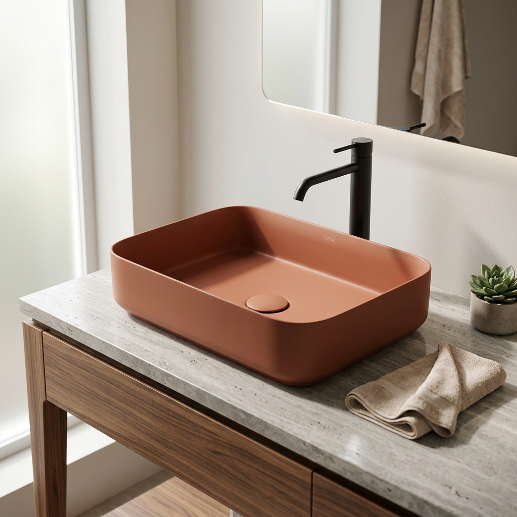 Lavabo bagno rettangolare senza foro rubinetto design moderno