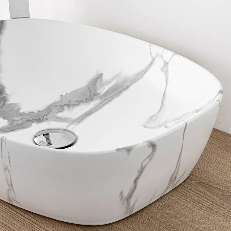 Lavabo da appoggio Bathcore in ceramica 50 cm - Marmorizzato bianco 2