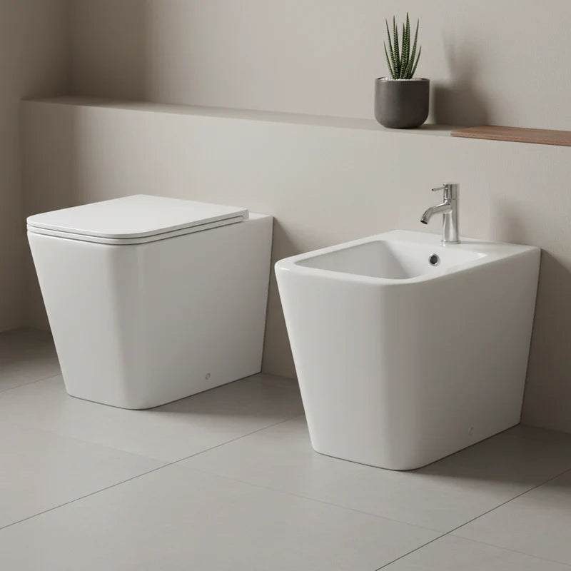 Coppia sanitari a terra BathCore serie Mars 56x36x40 cm - Vaso a terra + bidet a terra + copriwater
