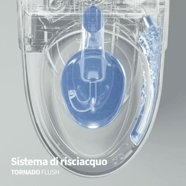 Sanitari a terra filomuro Aura BathCore con scarico tornado e copriwater soft close 8