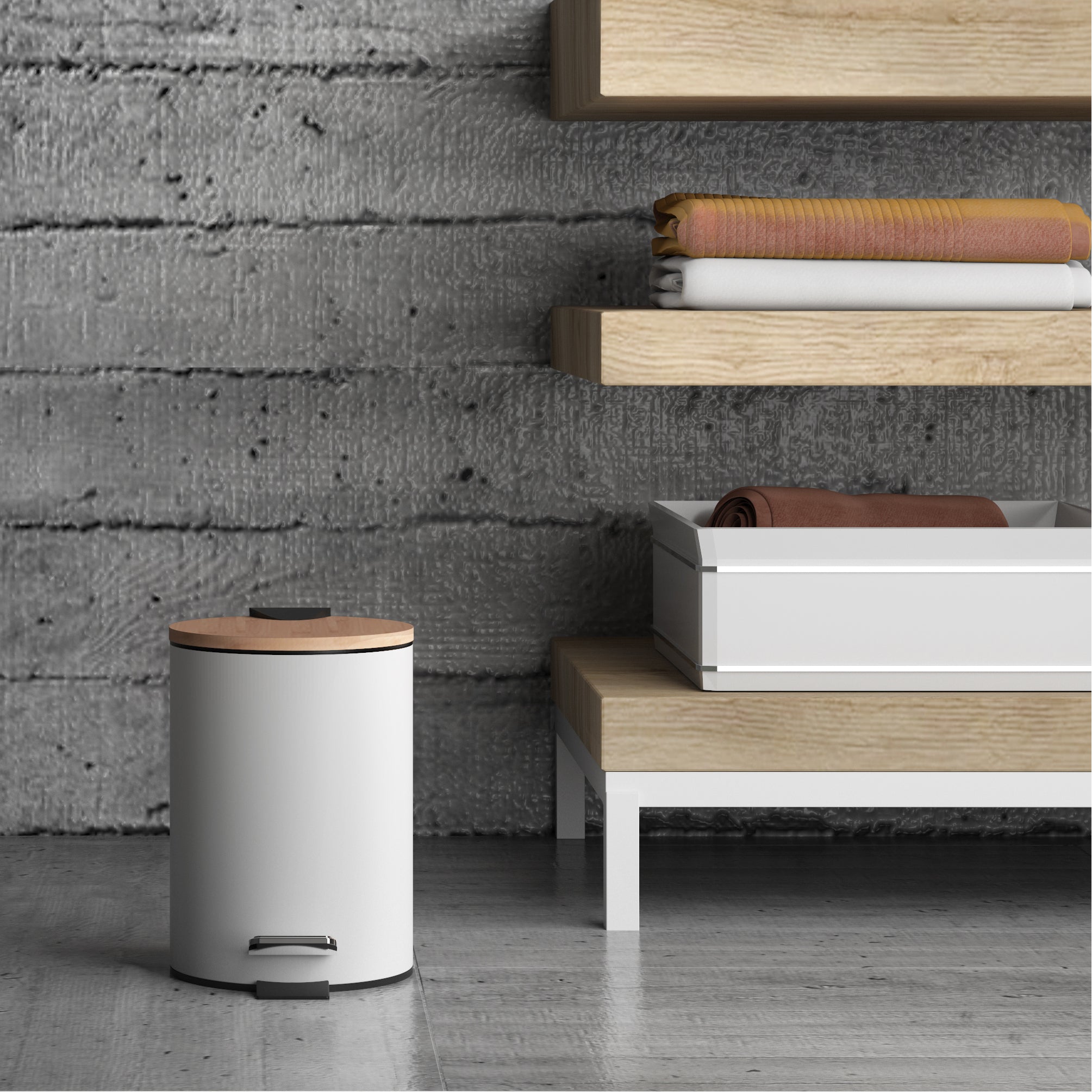  Porta rifiuti 3 litri modello Kenta in bambu'/bianco by CeramicStore | Lo specialista del tuo bagno