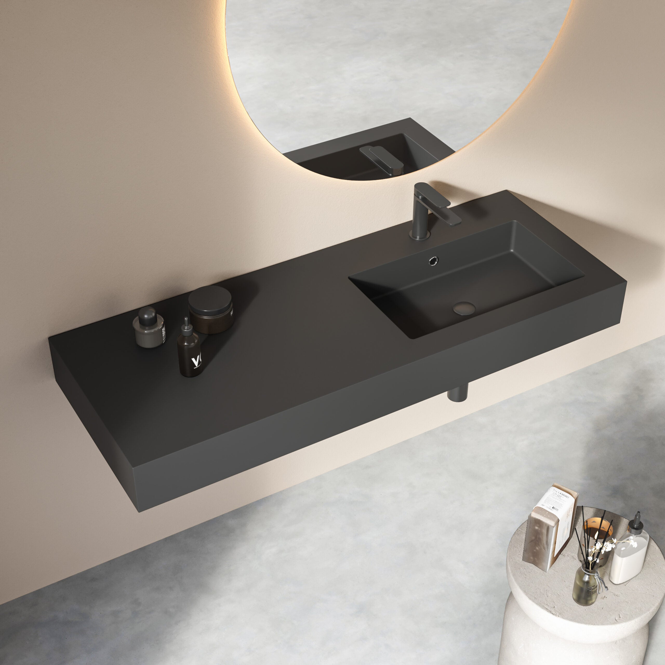 Lavabo top Bathcore serie Orion con vasca decentrata in mineral marmo - varie finiture 6