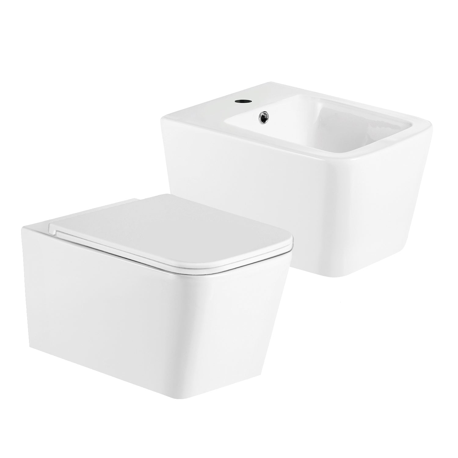 Coppia sanitari sospesi BathCore serie Nuvia 52x36 cm - Vaso sospeso + bidet sospeso + copriwater 2