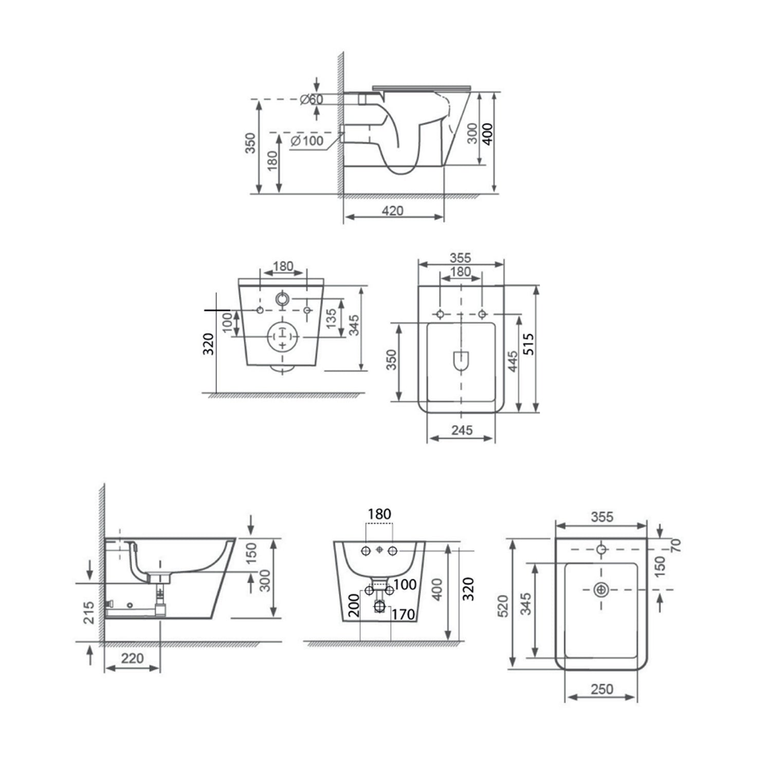 Coppia sanitari sospesi BathCore serie Nuvia 52x36 cm - Vaso sospeso + bidet sospeso + copriwater 3