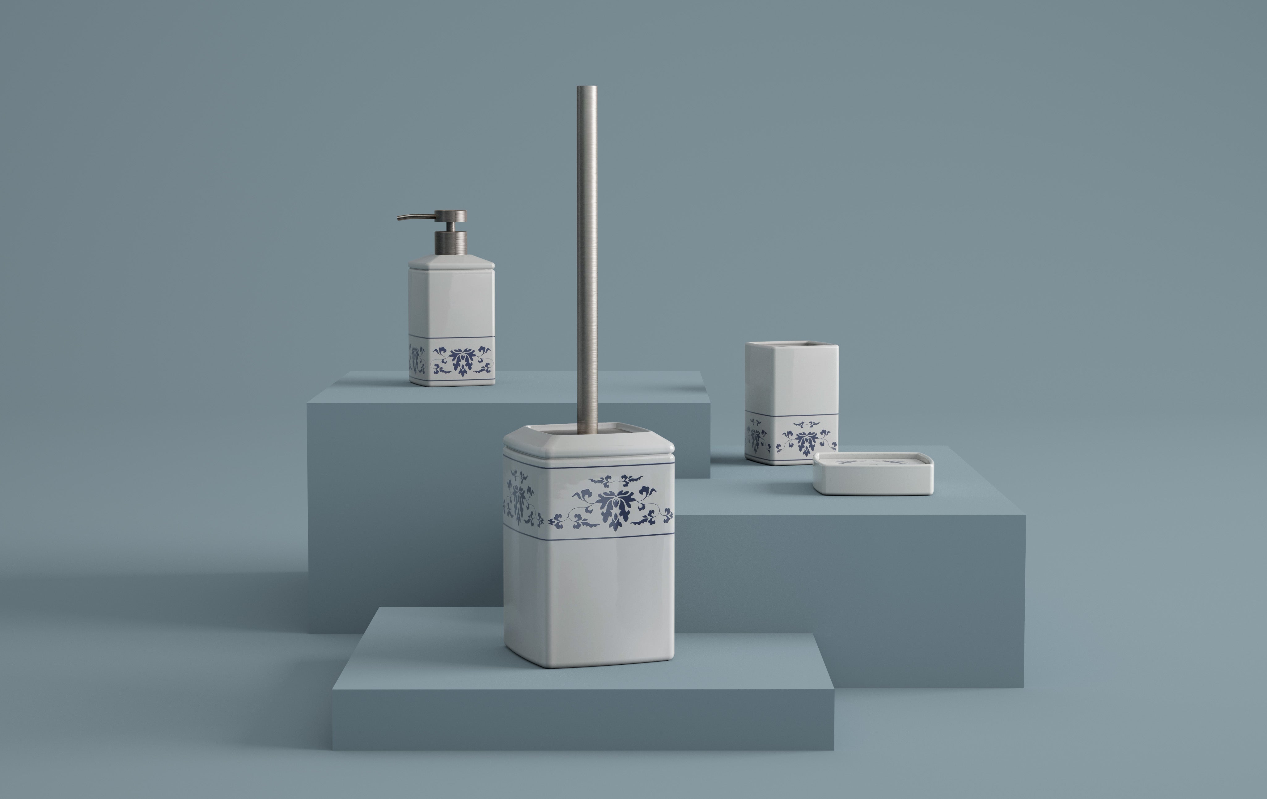 Dispenser sapone in porcellana Gedy serie Cixi - Bianco/Blu