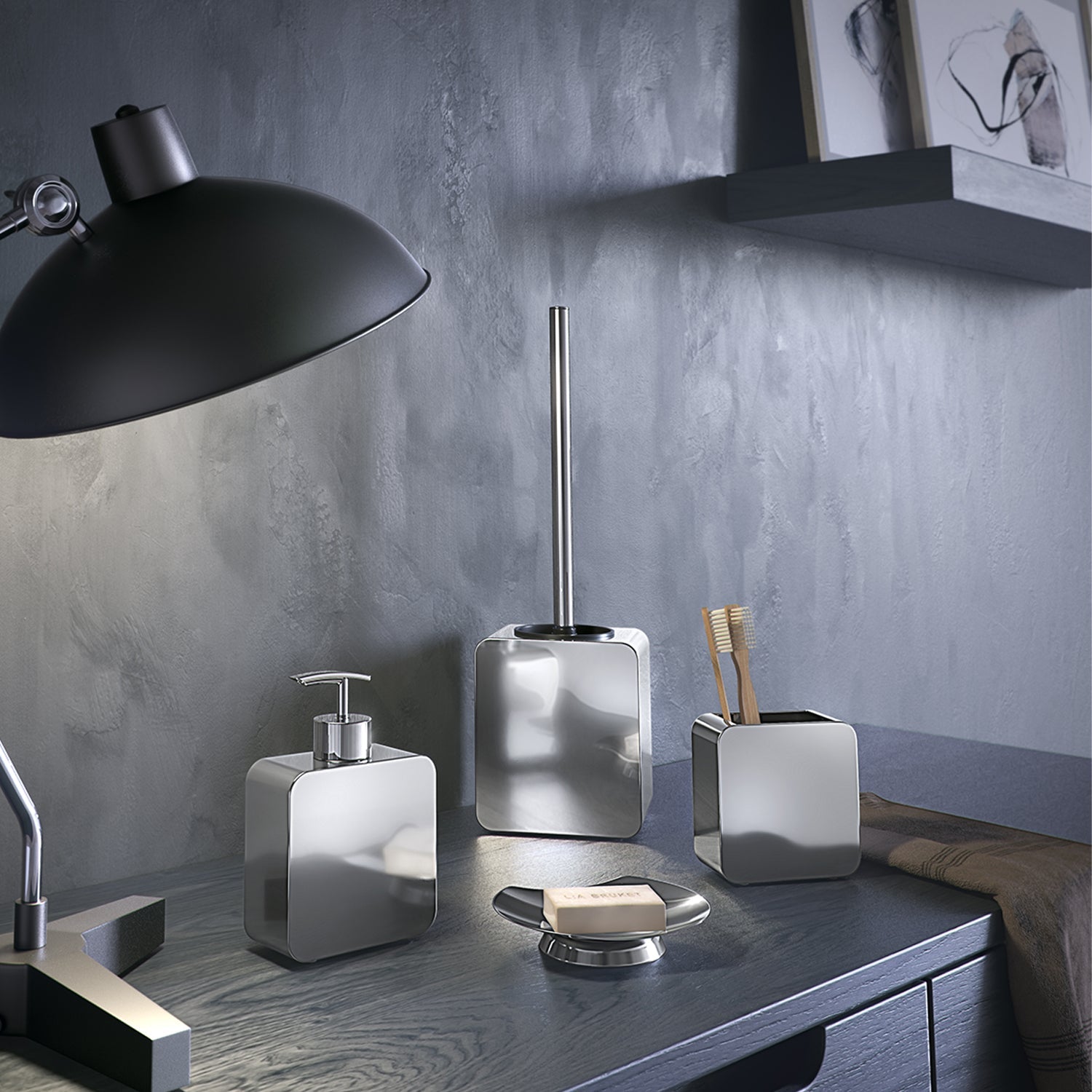  Portaspazzolini in Acciaio Inox Gedy serie Polaris - Lucido