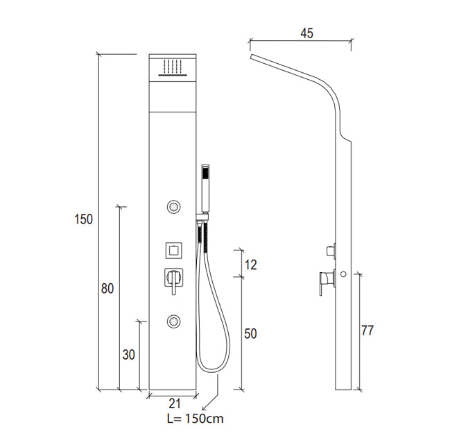 Pannello doccia in acciaio inox Deluxe DocciaGo con idrogetti e doccetta 150x21 cm 3