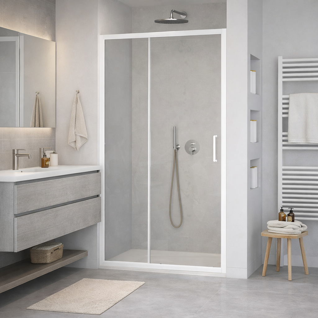 Porta doccia scorrevole nicchia T-Special bianco vetro temperato 5 mm