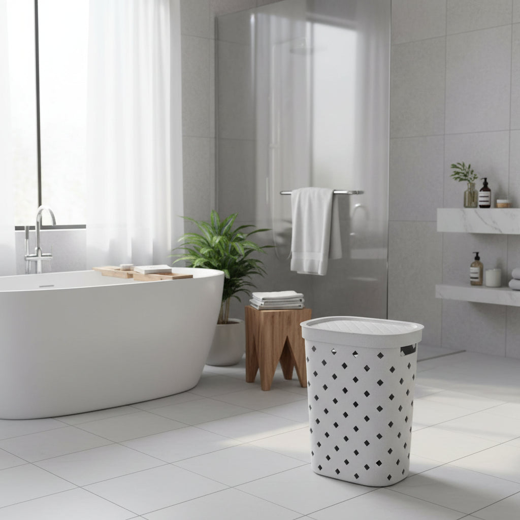 Cesto portabiancheria Frida by BathCore 55 lt in plastica resistente - Bianco