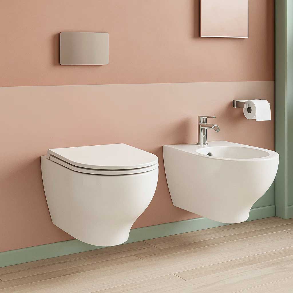 Sanitari sospesi Ceramica Azzurra serie Pratica con sedile soft-close 53x35xH34