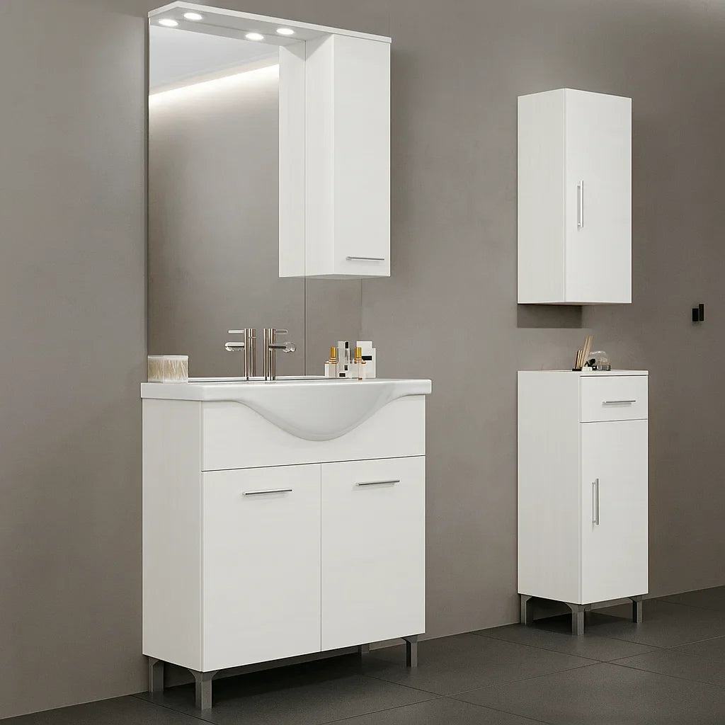 Mobile bagno completo di lavabo e specchio con pensile cm 75 Bianco Lucido Cubi&Co Beach 1 by CeramicStore | Lo specialista del tuo bagno