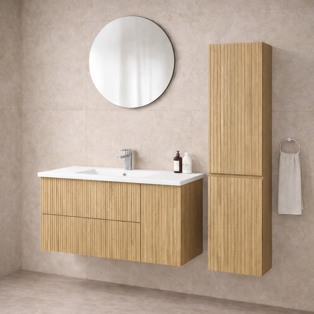 Colonna bagno sospesa Cubi&Co serie Riva con ante reversibili – frontale cannettato 3