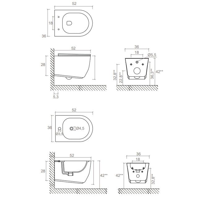 sanitari bagno sospesi bianco nero opaco soft close