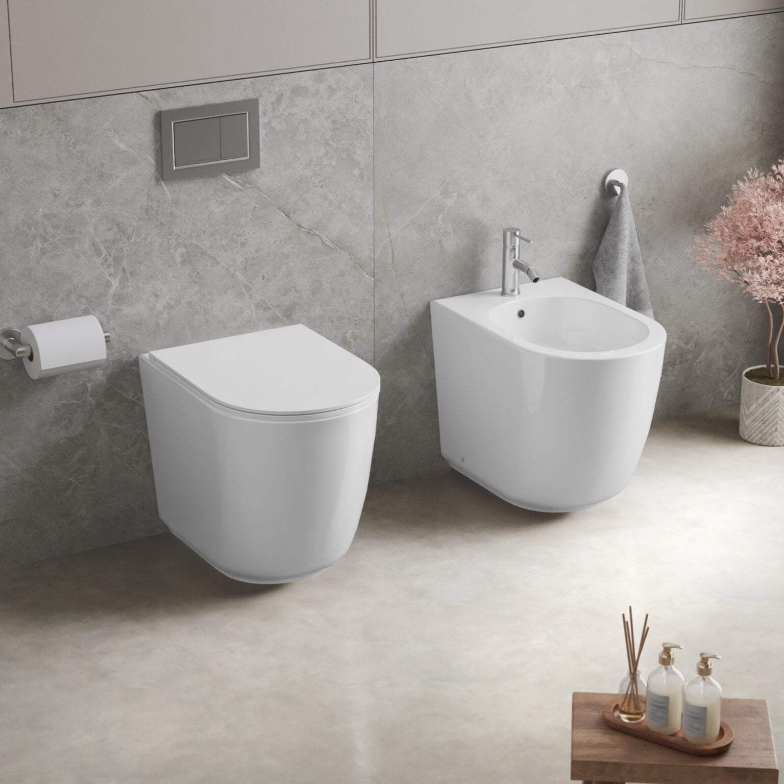 Sanitari a terra filomuro Sally BathCore scarico tornado 52x36 cm con copriwater soft close