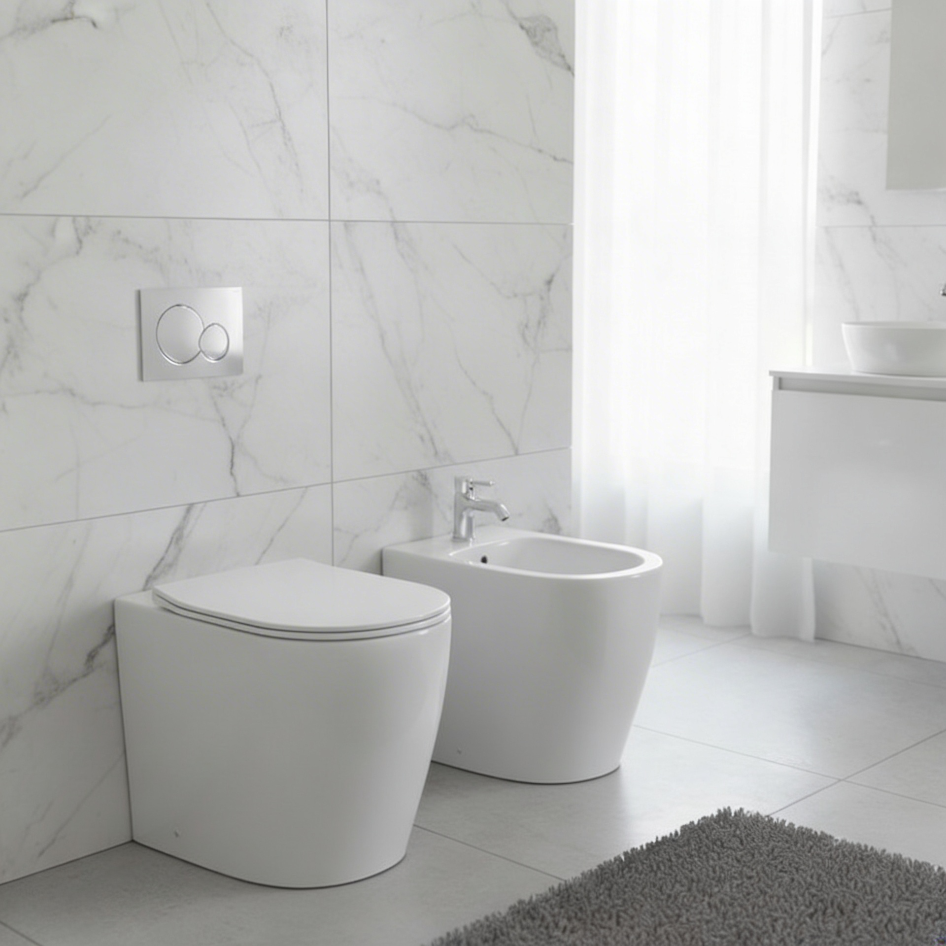 Sanitari filomuro Vortex BathCore con scarico tornado e copriwater soft-close