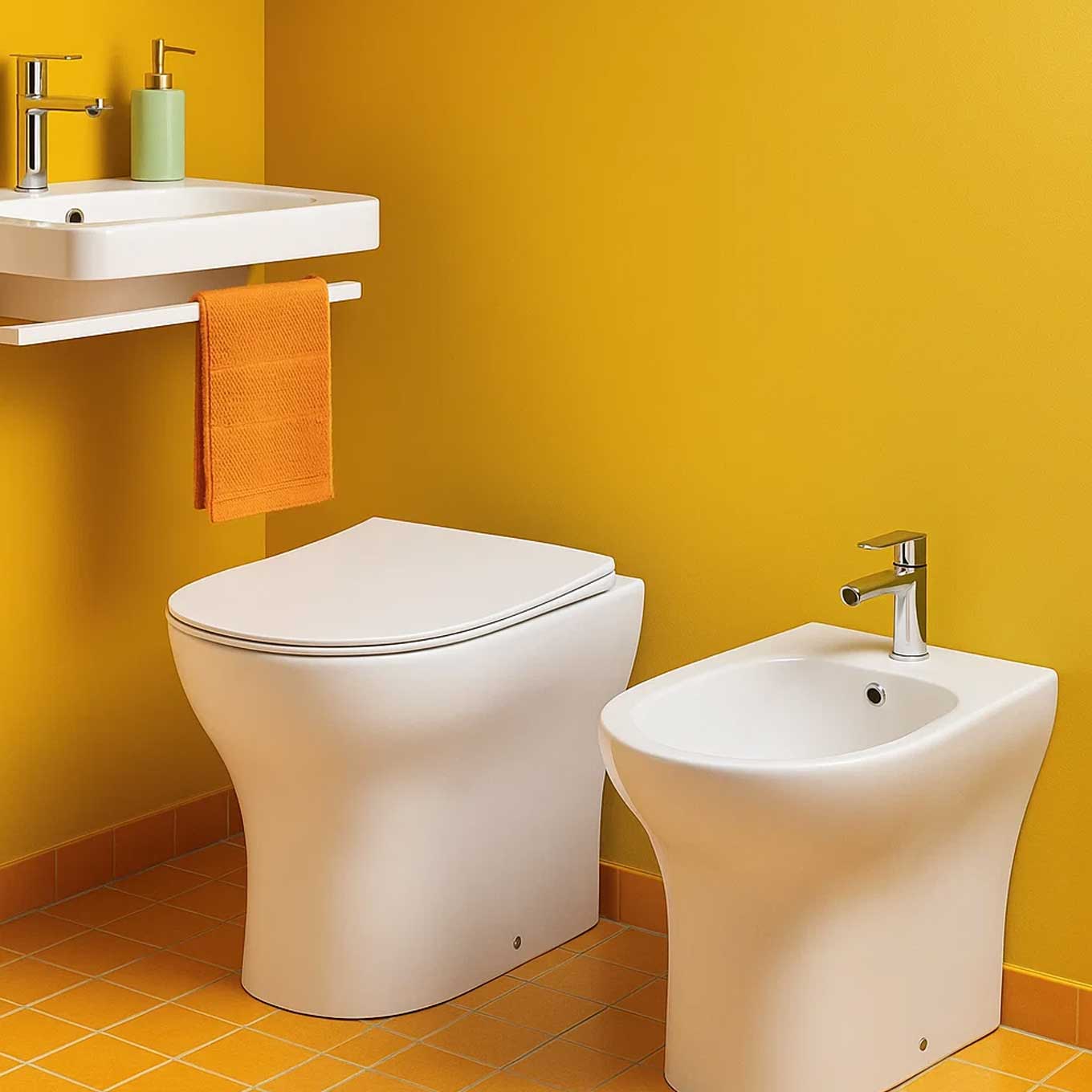 Coppia di sanitari filomuro collezione Ada  cm 36x49