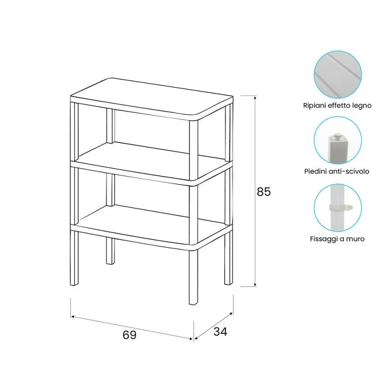 Scaffale lavanderia 3 ripiani Cubi&Co Ecostyle in polipropilene - Effetto legno 2