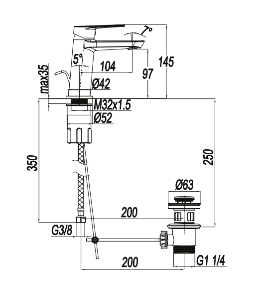 Miscelatore monocomando lavabo RubiFlux serie Ampra - Cromo 7