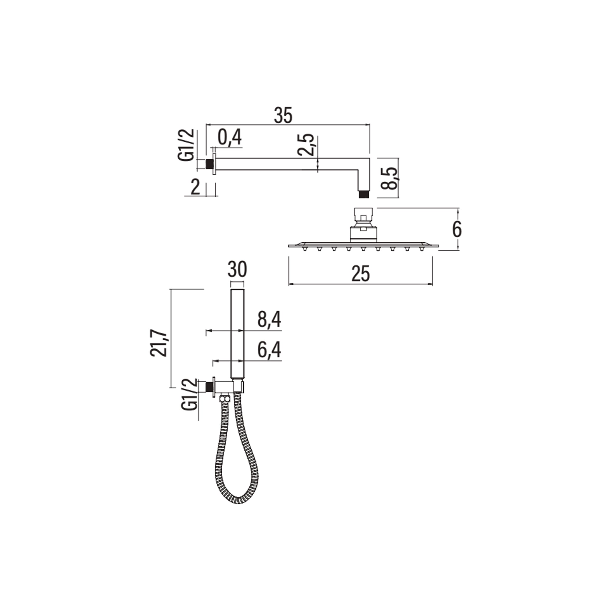 Kit doccia soffione quadrato con doccino RubiFlux cromo lucido 3