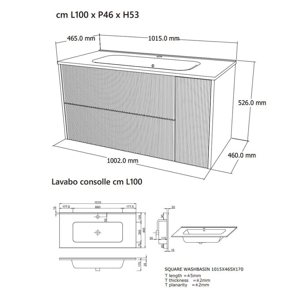 Mobile bagno sospeso cannettato Cubi&Co serie Riva con lavabo in ceramica – varie finiture 11