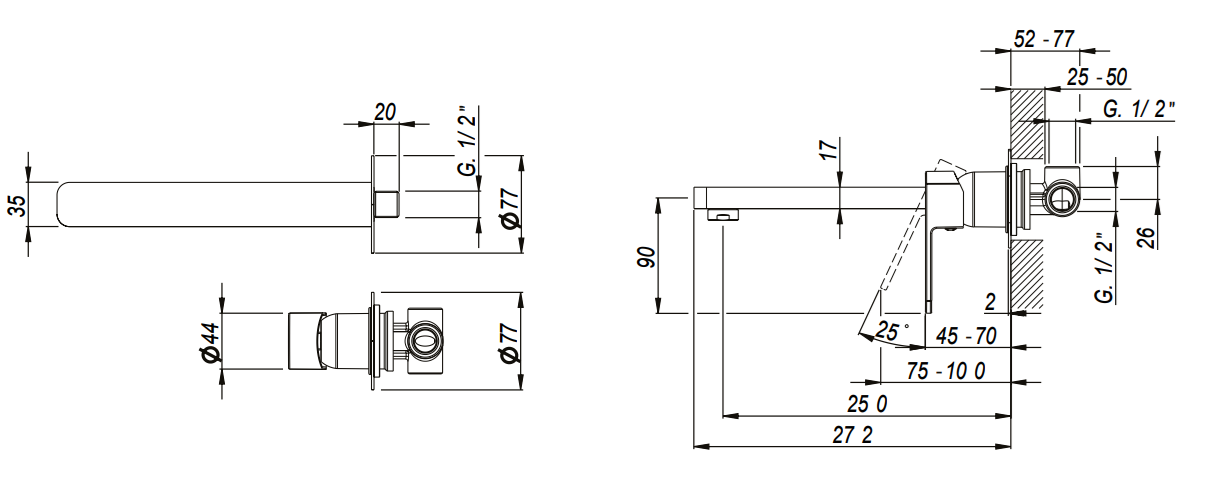 Miscelatore lavabo a muro RubiFlux Dema in ottone | Cromo - Nero 6