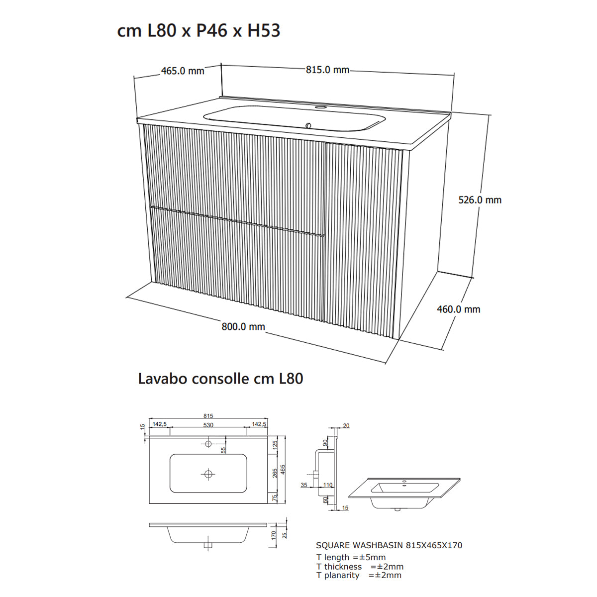 Mobile bagno sospeso cannettato Cubi&Co serie Riva con lavabo in ceramica – varie finiture 10