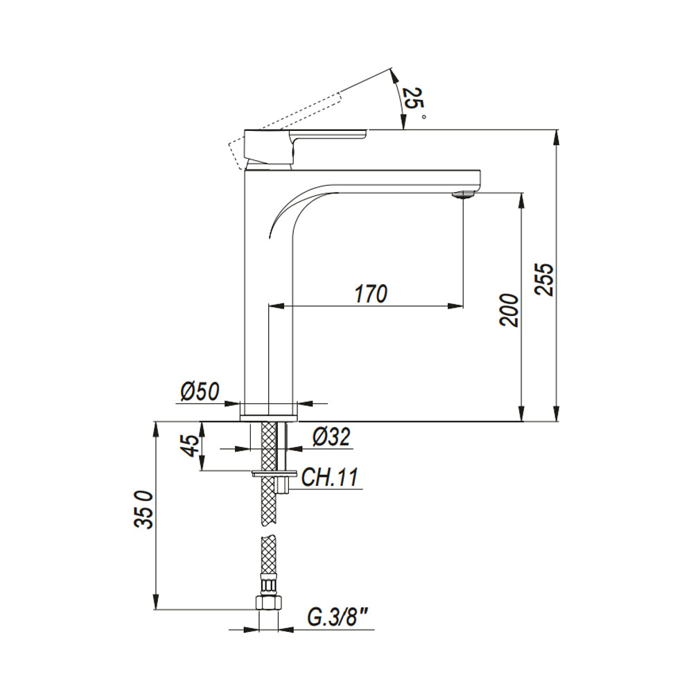 Miscelatore lavabo alto RubiFlux serie Lume 3