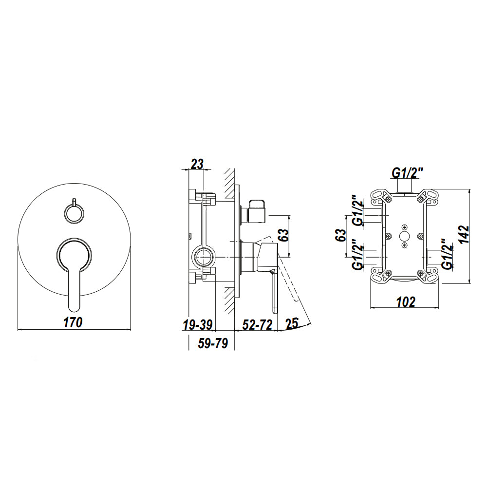 Miscelatore da incasso per doccia con deviatore RubiFlux serie Lume 3