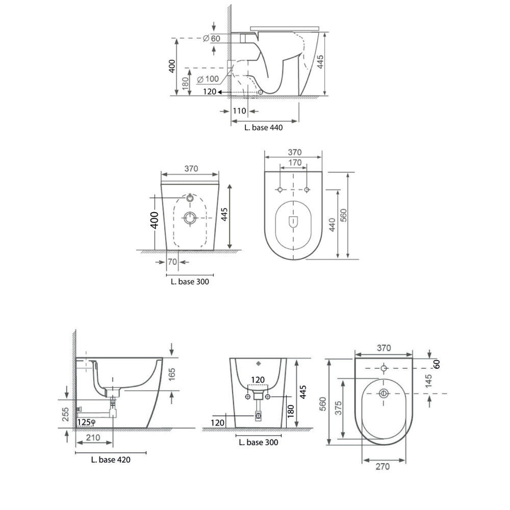 Coppia sanitari filomuro BathCore serie Magnolia con WC rimless comfort e bidet 56x37 cm – bianco lucido 3