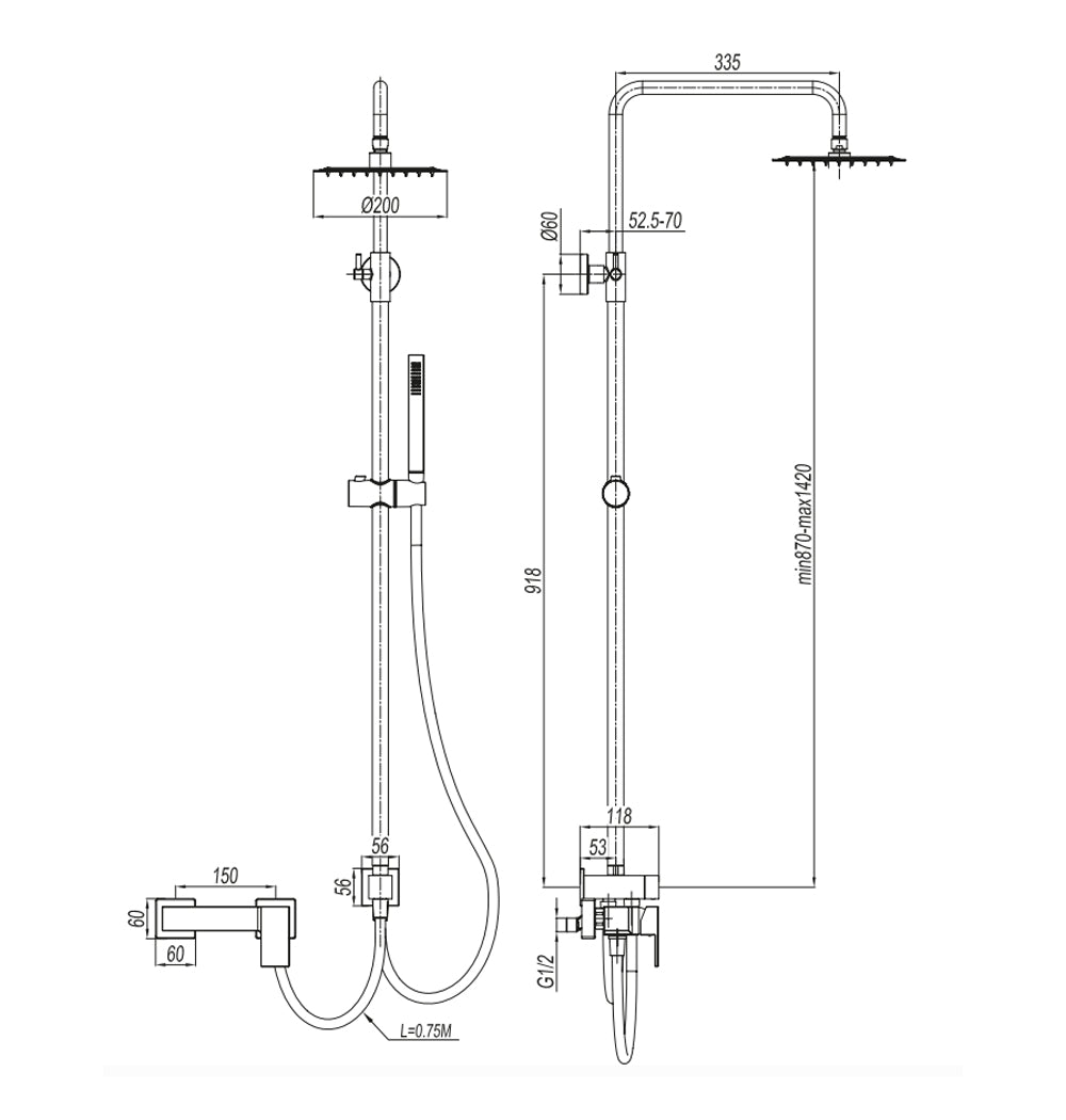 Colonna doccia Evy DocciaGo in acciaio con soffione 20 cm e doccetta 4