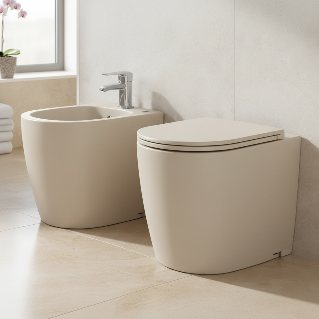 Set sanitari filomuro BathCore Infinity WC rimless e bidet