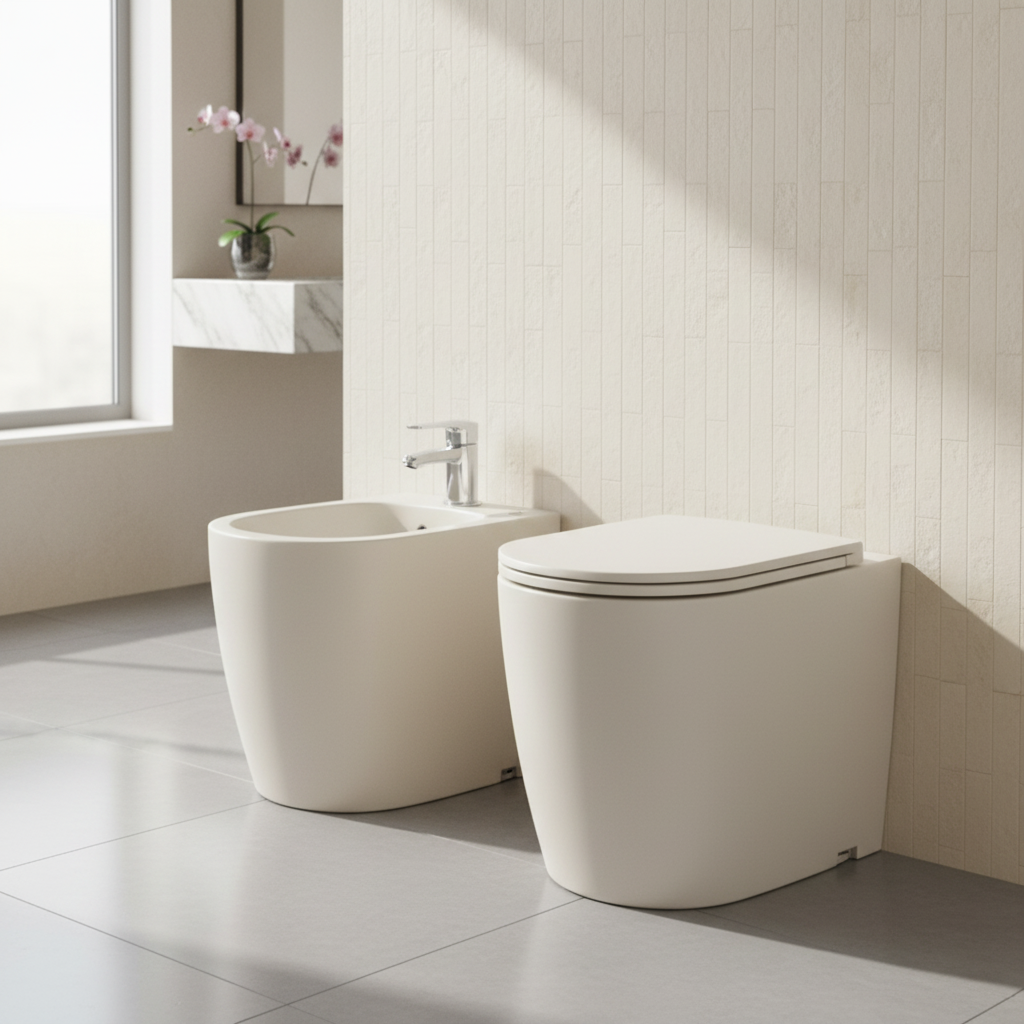 Set sanitari filomuro BathCore Infinity WC rimless e bidet